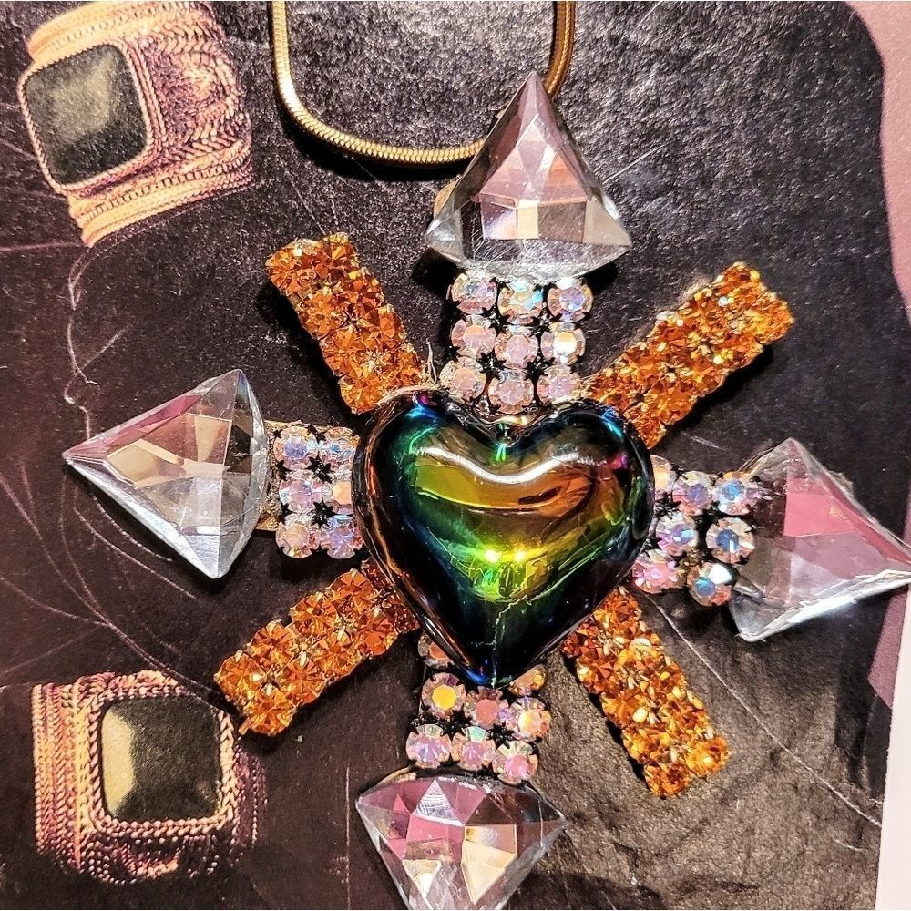Wendy Gell Pendant Rainbow Heart Maltese Cross